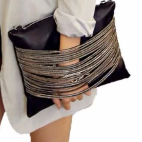 Revolve Eryn Brinie shoulder bag clutch suede chain drape NWT Moto gray Y2k - Picture 8 of 10